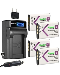 Kastar 4-Pack NP-BY1 Battery and LCD AC Charger Compatible with Sony NP-BY1 NPBY1 Battery, Sony Mini HDR-AZ1 Mini HDR-AZ1vb Mini HDR-AZ1vr Video Cameras