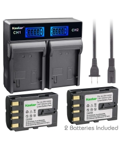 Kastar 2-Pack BN-V408U Battery + LCD Dual Charger for JVC BN-V408 V408U BN-V416 V416U BN-V428 V428U and JVC GR-D2000 GR-D21 GR-D22 GR-D23 GR-D30 GR-D31 GR-D33 GY-HD111 JY-HD10 JY-VS200
