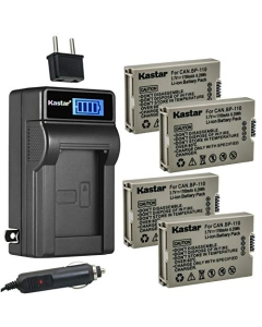 Kastar 4-Pack BP-110 Fully Decoded Battery and LCD AC Charger Compatible with Canon BP110 BP-110 Battery, Canon CG-110 Charger, Canon VIXIA HF R206 HFR206, VIXIA HF R205 HFR205 Camera