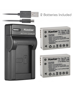 Kastar Battery (X2) & Slim USB Charger for Canon NB-10L, NB10L and PowerShot SX40 HS SX40HS, SX50 HS SX50HS, G1 X G1X, Powershot G15, PowerShot G16 Digital Cameras