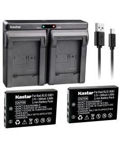 Kastar 2X Battery + USB Dual Charger for Kodak KLIC-5001 and Easyshare P712 P850 P880 Z730 Z760 Z7590 DX6490 DX7440 DX7590 DX7630 Sanyo DB-L50 DMX-WH1 HD1010 FH11 HD2000 VPC-WH1 HD2000 HD1010 HD1000