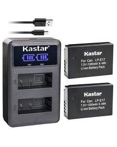 Kastar 2-Pack LP-E17 Battery and LED2 USB Charger Compatible with Canon LP-E17 LPE17, LP-E17H LPE17H, LP-E17HF LPE17HF, 9967B02 Battery, Canon BG-E18, BG-E18 IR Battery Grip