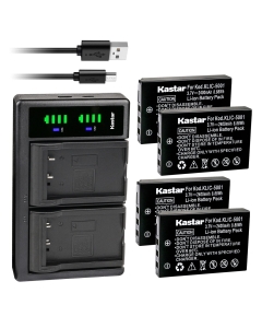 Kastar 4-Pack KLIC-5001 Battery and LTD2 USB Charger Replacement for Kodak EasyShare DX7590 Zoom, EasyShare DX7630, EasyShare DX7790, EasyShare P712, EasyShare P850, EasyShare P880, EasyShare Z730