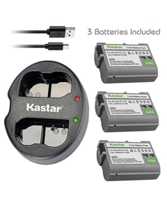 Kastar 3 Pack Battery and Oval Dual USB Charger Compatible with Nikon EN-EL15 Nikon EN-EL15a Nikon EN-EL15e Battery, Nikon MH-25 Nikon MH-25a Charger, Nikon D800E Nikon D810 Nikon D810A Nikon D850