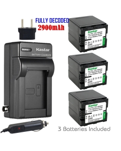Kastar Battery (3-Pack) and Charger Kit for Panasonic VW-VBN260 Work with Panasonic HC-X800 HC-X900 HC-X900M HC-X910 HC-X920 HC-X920M HDC-HS900 HDC-SD800 HDC-SD900 HDC-TM900 Cameras