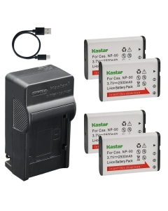 Kastar 4-Pack Battery and AC & USB-C Charger, Compatible with Casio NP-90 NP-90DBA, for Exilim EX-FH100 EX-H10 EX-H15 EX-H20 EX-H20G Digital Cameras