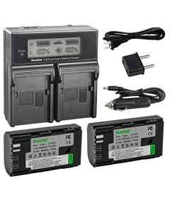 Kastar 2-Pack Battery and AC LCD Dual Fast Charger Compatible with Canon LP-EL Lithium-Ion Battery Pack, Canon 4307C002 Battery, Canon Speedlite EL-1 (4571C002) EL1, E-TTL, E-TTL II Flash Light