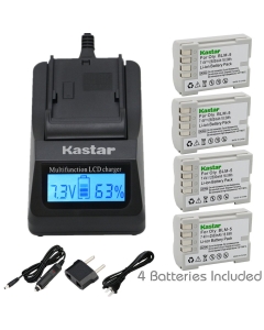 Kastar Ultra Fast Charger(3X faster) Kit and Battery (4-Pack) for Olympus BLM-5, PS-BLM5 work with Olympus C-8080 C-7070 C-5060 E1 E3 E5 E300 E330 E500 E510 E520 Digital Cameras [Over 3x faster than a normal charger with portable USB charge function]