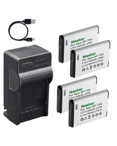 Kastar 4-Pack Battery and AC & USB-C Charger, Compatible with Samsung BP70A, AQ100 DV150F ES95 PL120 PL170 ST65 ST70 ST72 ST76 ST90 ST93 ST95 TL105 TL110 WB30F WB35F WB50F SL600 SL605 SL630 Cameras