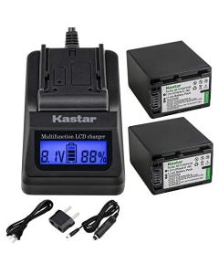 Kastar Fast Charger + Battery (2-Pack) Replacement for Sony NP-FH100, NP-FH70, NP-FH90, TRV and Sony DCR-DVD405 407E 408 410E 450 602E 650E DCR-HC96 DCR-SR85 HDR-HC9 HDR-UX20 HDR-SR12 DCR-SR65E XR500E