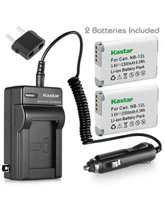 [Fully Decoded] Kastar Battery (2-Pack) and Charger Kit for Canon NB-12L Work for Canon PowerShot G1 X Mark II, Canon PowerShot N100, Canon VIXIA Mini X (LEGRIA Mini X) Digital Cameras