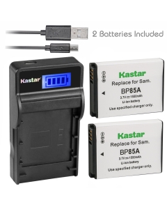 Kastar Battery (X2) & SLIM LCD Charger for Samsung EA-BP85A EA-BP85A/E Samsung BP85A Samsung EC-SH100ZBPBUS EC-SH100ZBPRUS EC-SH100ZBPSUS Samsung PL210 Samsung SH100 Samsung ST200 ST200F Samsung WB210