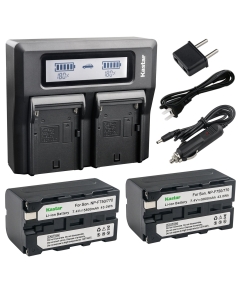 Kastar Fast Dual LCD Charger + 2x Battery Replacement for Sony NP-F770 NP-F970 NP-F960 NP-F975 NP-F570 NP- F750, DCM-M1 MVC-CD1000 HDR-FX1 HXR-NX3, CN160 NW759 74K 760 FW759 74K 760 LED Light, Monitor