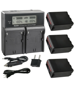Kastar 3-Pack NP-F990EXP Battery and CH04 Dual Fast Charger Compatible with Sony GV-A500 GV-A500E GV-A700 GV-D200 GV-D300 GV-D700 GV-D800 GV-D900 GV-HD700E HDR-AX2000 HDR-FX1 HDR-FX1000 Camera