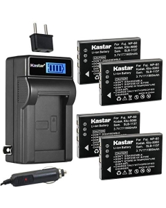 Kastar 4-Pack NP-60 Battery and LCD AC Charger Compatible with Fujifilm FinePix 50i, FinePix F401, FinePix F401 Zoom, FinePix F410, FinePix F410 Zoom, FinePix 601