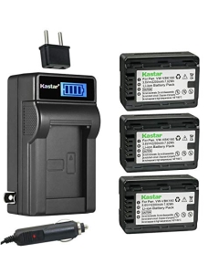 Kastar 3-Pack VW-VBK180 Battery and LCD AC Charger Compatible with Panasonic SDR-T71, SDR-T71K, SDR-T76, SDR-T76K, SDR-T95, HC-V10, HC-V10EB-K, HC-V10EB-R, HC-V10EG-K, HC-V10EG-R, HC-V10GK, HC-V10K