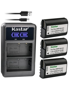 Kastar 3-Pack Battery and LED2 USB Charger Compatible with Panasonic DMW-BLK22 Battery, DMW-BTC15 Charger, Panasonic Lumix DC-S5 DC-S5KK, Lumix GH5 II GH6, S5 II S5 IIX Mirrorless Digital Camera