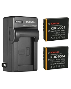 Kastar 2-Pack KLIC-7004 Battery and AC Wall Charger Replacement for Kodak PLAYSPORT, PLAYTOUCH, PlayFull Dual, Zi10, Zi12, Zx3, EasyShare M1033, EasyShare M1093 is, EasyShare M2008, EasyShare V1073