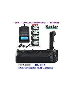 Kastar Pro Multi-Power Vertical Battery Grip (Replacement for BG-E13) + 4X LP-E6 Replacement Batteries + Ultra Fast Charger Kit for EOS 6D Digital SLR Cameras