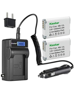 Kastar 2-Pack NB-12L Battery and LCD AC Charger Compatible with Canon NB-12L NB12L Battery, Canon CB-2LG, CB-2LGE Charger, Canon PowerShot G1 X Mark II, PowerShot N100, VIXIA Mini X (LEGRIA Mini X)
