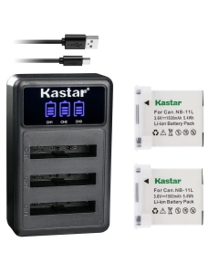 Kastar 2 Pack NB-11L Battery and LCD Triple USB Charger Compatible with Canon ELPH 360 HS, IXUS 125 HS, IXUS 127, IXUS 130, IXUS 132, IXUS 133, IXUS 135, IXUS 137, IXUS 140, IXUS 145, IXUS 147