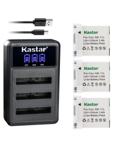 Kastar 3 Pack NB-11L Battery and LCD Triple USB Charger Compatible with Canon ELPH 360 HS, IXUS 125 HS, IXUS 127, IXUS 130, IXUS 132, IXUS 133, IXUS 135, IXUS 137, IXUS 140, IXUS 145, IXUS 147