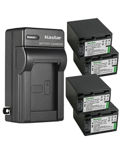 Kastar 4-Pack NP-FV100 Battery and AC Wall Charger Replacement for Sony NP-FV50, NP-FV70, NP-FV70A, NP-FV90, NP-FV100 Battery, BC-TRV, BC-VH1, AC-VQH10 Charger, Sony HDR-PJ650, HDR-PJ670 Camcorder