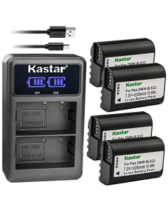Kastar 4-Pack Battery and LED2 USB Charger Compatible with Panasonic DMW-BLK22 Battery, DMW-BTC15 Charger, Panasonic Lumix DC-S5 DC-S5KK, Lumix GH5 II GH6, S5 II S5 IIX Mirrorless Digital Camera