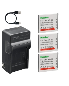 Kastar 3-Pack Battery and AC & USB-C Charger, Compatible with NP-60 Camera, for Casio Exilim EX-Z80 EX-Z85 EX-Z90 EX-Z29 EX-Z19 EX-Z9 EX-S10 EX-S12 EX-FS10 and EX-Z Series Models
