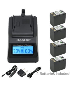 Kastar Fast Charger and Battery (4-Pack) for JVC BN-VF823 BN-VF823U and GZ-HD6 GZ-HD7 GZ-HD10 GZ-HD30 GZ-HD40 GZ-HD300 GZ-HD320 GZ-HM1 GZ-HM110 GZ-HM200 GZ-HM400 GZ-HM80 GZ-HM90 GZ-X900 GC-PX100