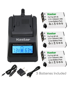 Kastar Ultra Fast Charger(3X Faster) Kit and NP-48 Battery (3-Pack) for Fujifilm NP-48, FNP48, BC-48 Work with Fujifilm XQ1, XQ2 Digital Cameras