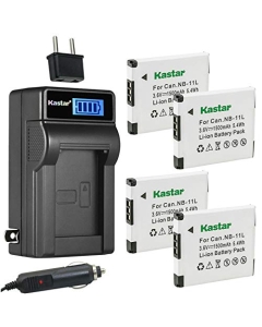 Kastar 4-Pack NB-11L Battery and LCD AC Charger Compatible with Canon IXUS 140, IXUS 145, IXUS 147, IXUS 150, IXUS 155, IXUS 157, IXUS 160, IXUS 165, IXUS 170, IXUS 172, IXUS 175, IXUS 177, IXUS 180