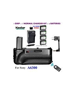 Kastar Infrared Remote Control Pro Vertical Battery Grip (Built-in 2.4G Wireless Contro) + 4 x NP-FW50 Replacement Batteries + Charger Kit for Sony ILCE-A6300 / A6300 Digital SLR Camera