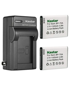 Kastar 2-Pack BP-70A Battery and AC Wall Charger Replacement for Samsung ES78, ES80, ES81, ES90, ES91, ES95, ES96, ES99, MV800, PL100, PL101, PL120, PL121, PL170, PL171, PL20, PL200, PL201 Camera