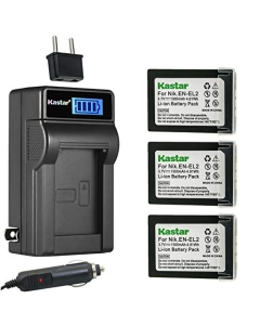 Kastar 3-Pack EN-EL2 Battery and LCD AC Charger Compatible with Nikon EN-EL2 ENEL2 EL2 Battery, Nikon MH-60 Charger, Nikon Coolpix 2500, Nikon Coolpix 3500, Nikon Coolpix SQ Digital Cameras
