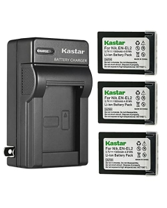 Kastar 3-Pack Battery and AC Wall Charger Replacement for Nikon EN-EL2 ENEL2 EL2 Battery, Nikon MH-60 Charger, Nikon Coolpix 2500, Nikon Coolpix 3500, Nikon Coolpix SQ500 Digital Cameras
