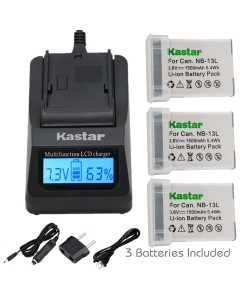 Kastar Decoded Battery 3-Pack and Fast Charger for NB-13L NB13L CB-2LH and PowerShot G5 X, G7 X, G7 X Mark II, G9 X, G9 X Mark II, PowerShot SX620 HS, SX720 HS, SX730 HS, G1 X Mark III