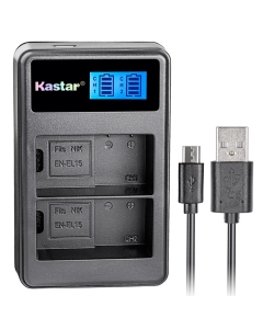 Kastar LCD Dual Slim Charger for Nik EN-EL15, Nik D850, D750, D7000, D7100, D7200, D7500, D800, D800E, D810, D600, D610, Nik 1 V1 DSLR Camera, Nik MB-D11, MB-D12, MB-D14, MB-D15, MB-D16 Grip