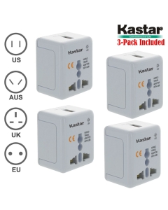 Kastar 4-Pack Safety and Ultra Small Size Universal World-Wide Travel Adapter, with 1000mA USB Charging Port, All-in-one AC Power Plug for USA EU AUS UK (White Color)