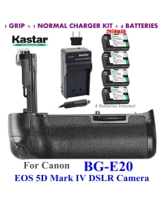 Kastar Pro Multi-Power Vertical Battery Grip (Replacement for BG-E20) + 4 x LP-E6 / LPE6N Replacement Batteries + Charger Kit for Canon EOS 5D Mark IV, 5D Mark 4 Digital SLR Camera