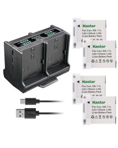 Kastar 4-Pack NB-11L Battery and Quadruple Charger Compatible with Canon IXUS 170, IXUS 172, IXUS 175, IXUS 177, IXUS 180, IXUS 185, IXUS 190, IXUS 240 HS, IXUS 245 HS, IXUS 265 HS, IXUS 275 HS Camera