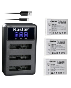 Kastar 3 Pack Battery and LCD Triple USB Charger Compatible with Canon NB-5L NB5L, NB-5LH NB5LH, 1135B001 Battery, CB-2LX CB-2LXE Charger, Digital IXUS 800 IS, Digital IXUS 850 IS, Digital IXUS 860 IS
