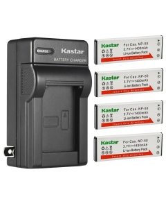 Kastar 4-Pack Battery and AC Wall Charger Replacement for Casio NP-50 CNP-50 CNP50 NP-50DBA Battery, Casio Exilim Hi-Zoom EX-V7, Exilim Hi-Zoom EX-V7SR, Exilim Hi-Zoom EX-V8, Exilim Hi-Zoom EX-V8SR