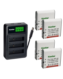 Kastar 4-Pack Battery with LZD3 USB Triple Charger Compatible with Casio NP-40 CNP-40 Minolta NP-40, Exilim EX-Z400 Z450 Z500 Z600 Z100 Z200 Z300 Z1000 Z1080 Z1200, Minolta MN53Z MN40WP MND50