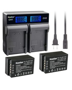 Kastar 2 Pack Battery and LCD Dual Rapid Charger Compatible with Fujifilm NP-T125 NPT125 Battery, BC-T125 Charger, Fujifilm GFX 50S GFX50S GFX 50R GFX50R GFX 100 GFX100 Camera, Fujifilm VG-GFX1 Grip
