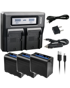 Kastar 3 Pack Battery and LCD Dual Fast Charger for Sony NP-F980 Pro NP-F970 CCD-TRV58 CCD-TRV59 CCD-TRV615 CCD-TRV62 CCD-TRV65 CCD-TRV66 CCD-TRV67 CCD-TRV68 CCD-TRV71 CCD-TRV715 CCD-TRV716 CCD-TRV72