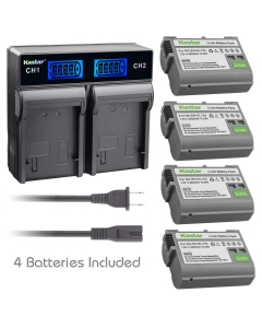 Kastar 4 Pack Battery and LCD Dual Rapid Battery Charger Compatible with Nikon EN-EL15 Nikon EN-EL15a MH-25 Nikon MB-D18 Nikon MB-D16 Nikon MB-D15 Nikon MB-D14 Nikon MB-D12 Nikon MB-D11 Camera Grip