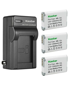 Kastar 3-Pack Battery and AC Wall Charger Replacement for Canon NB-12L NB12L NB-12LH Battery, CB-2LG CB-2LGE Charger, Canon PowerShot G1 X Mark II, PowerShot N100, VIXIA Mini X (LEGRIA Mini X) Camera