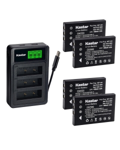 Kastar 4-Pack Battery with LZD3 USB Triple Charger Compatible with Fujifilm NP-60, FinePix F401 F410 F601 F50i Cameras and Compatible Devices