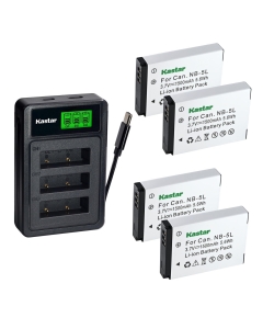 Kastar 4-Pack Battery with LZD3 USB Triple Charger Compatible with Canon NB-5L NB-5LH, PowerShot S100 S110 SX200 SX210 SX220 SX230 SD700 SD800 SD870 SD970 SD990 Digital IXUS Cameras